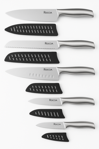 [JUE-CUC-ROC-BASE1] Juego de Cuchillos Profesional de Acero Inoxidable Paq x 5 Unds ROCCIA