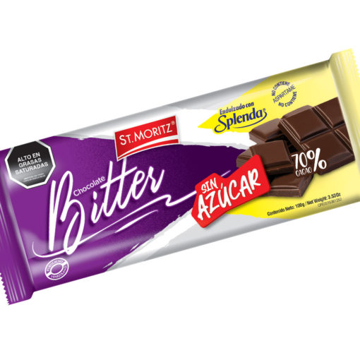 [CHO-BIT-STM-BASE1] Chocolate Bitter sin Azucar con SPLENDA 100gr  Und ST MORITZ