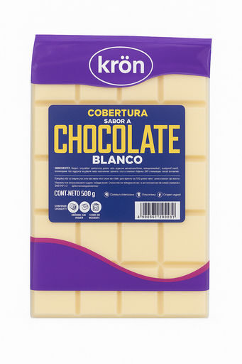 [TAB-COB-KRO-BASE1] Tableta de Cobertura Sabor a Chocolate Blanco 500gr Und KRON