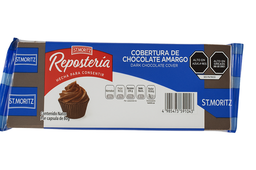[TAB-COB-STM-BASE1] Tableta Cobertura de Chocolate Amargo 250gr Und ST MORITZ