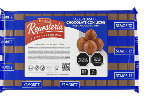[TAB-COB-STM-BASE4] Tableta Cobertura de Chocolate con Leche 1kg Und ST MORITZ