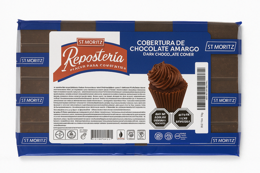 [TAB-COB-STM-BASE5] Tableta Cobertura de Chocolate Oscuro 1kg Und ST MORITZ