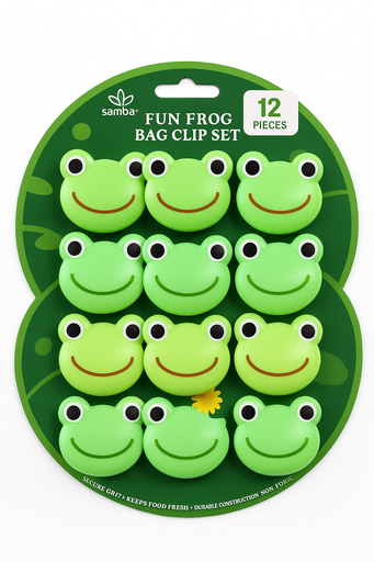 [SET-CLI-SAM-BASE1] Set de Clips para Bolsas con forma de Rana 12 Unds SAMBA