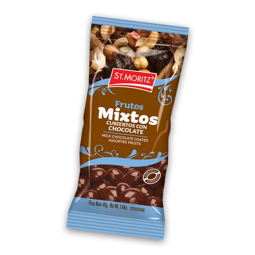 [GRA-FRU-STM-BASE1] Grageado de Frutos Mixtos con Chocolate 40gr Und ST MORITZ