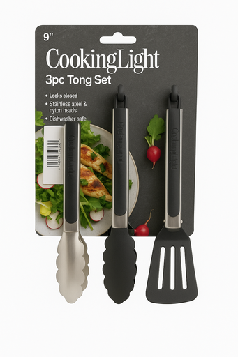 [SET-PIN-COO-BASE1] Set de Pinzas para Cocina 9" Negro 3 Unds COOKINGLIGHT