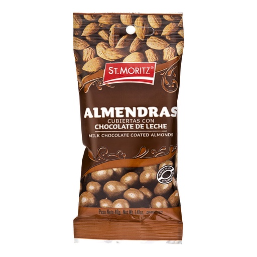 [GRA-ALM-STM-BASE1] Grageado Almendras de Chocolate con Leche 40gr Und ST MORITZ