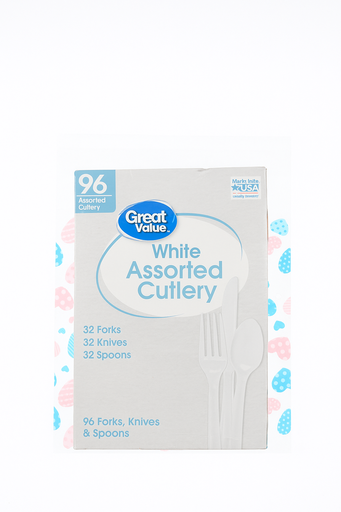 [SET-CUB-GRE-BASE1] Set de Cubiertos Desechables Blancos 96 Unds GREAT VALUE