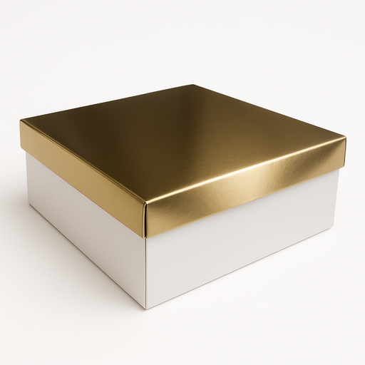 [CAJ-TOR-GEN-BASE16] Caja para Torta con Tapa Dorada y Fondo Blanco 20x20x10 cm Und