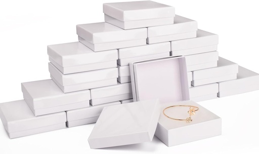 [CAJ-BLA-GEN-BASE2] Cajas Blancas para Joyería 9×9×2.5cm Und con Algodón y Tapa