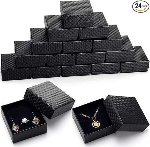 [CAJ-NEG-GEN-BASE2] Caja Negra para Joyería con Patron de Diamante 7.6×7.6×3.5cm Und con Tapa para Pulseras y Aretes