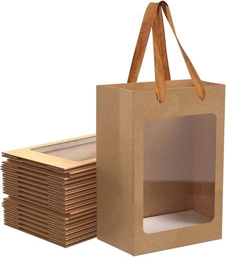 [BOL-PAP-GEN-BASE11] Bolsa Marron de Papel con Ventana 25x17,7x13cm Und para Regalos y Cotillones