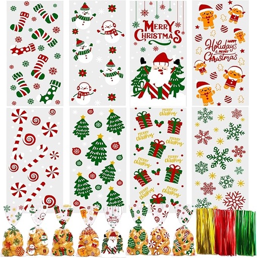 [BOL-CEL-GEN-BASE23] Bolsas de Celofan Diseños de Navidad 27.5x12.5cm Und Varios Modelos con Lazo Giratorio