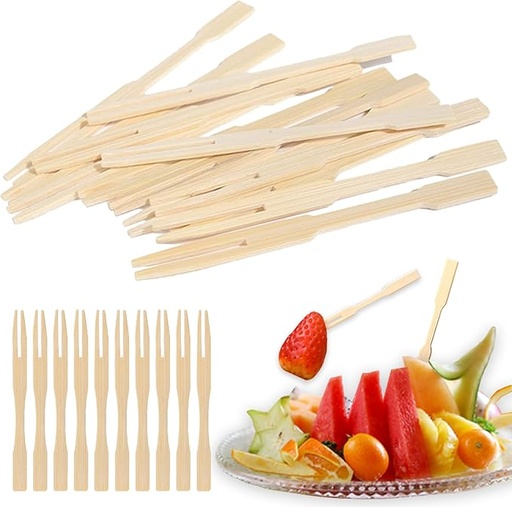 [TEN-BAM-GEN-BASE1] Tenedores de Bambú para Aperitivos 50 Unds