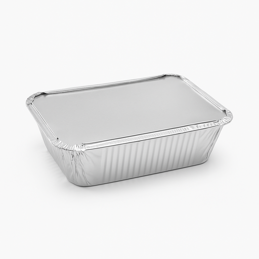 [ENV-ALU-GEN-BASE10] Envase de Aluminio Rectangular 20cm con Tapa Metalizada Und 