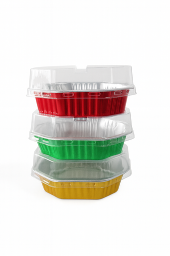 [ENV-ALU-GEN-BASE21] Envase de Aluminio Octagonal con Tapa Transparente Und Varios Colores