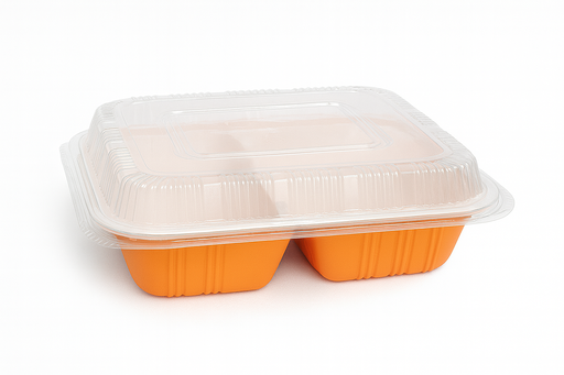 [BAN-DIV-GEN-BASE28] Bandeja PP de 3 Divisiones Con Tapa Transparente Und Naranja 