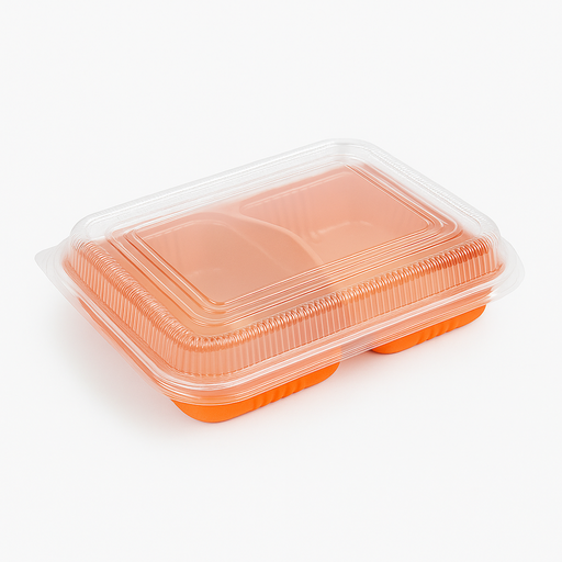 [BAN-DIV-GEN-BASE29] Bandeja PP de 2 Divisiones Con Tapa Transparente Und Naranja 