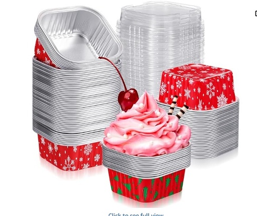[ENV-ALU-GEN-BASE28] Envase de Aluminio Cuadrado Navideño con Tapa Transparente/Base Roja Und Varios Diseños