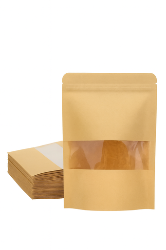 [BOL-PAP-GEN-BASE2] Bolsas de Papel Kraft con Ventana Transparente 12x10cm Und con Desgarro para Almacenamiento Multiuso