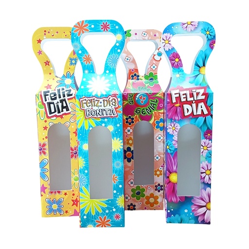 [CAJ-BOT-GEN-BASE2] Cajas Botelleras Feliz Dia 25.5x8.5cm Und Varios Diseños (copia)