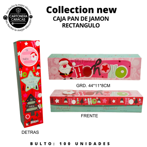 [CAJ-PAN-CAR-BASE40] Caja para Pan de Jamon Navidad Rosado 44x11x8 Und CARTONERA CARACAS