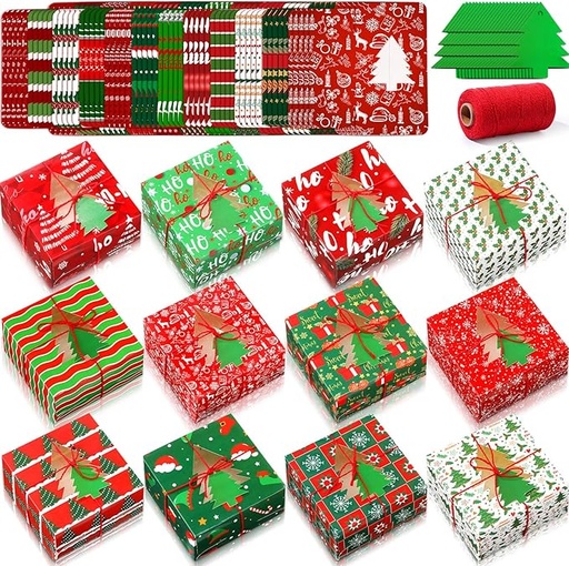 [CAJ-DUL-GEN-BASE4] Cajas 1 Dulce Navideña Con Visor 13x13x8cm Und Varios Diseños Con Etiquetas de Arbol de Navidad y Cuerda