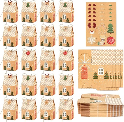 [MIN-CAJ-GEN-BASE4] Mini Caja de Casita de Jengibre Kraft 10x7x5cm Und Con Etiquetas de Patron de bricolaje y Cuerda