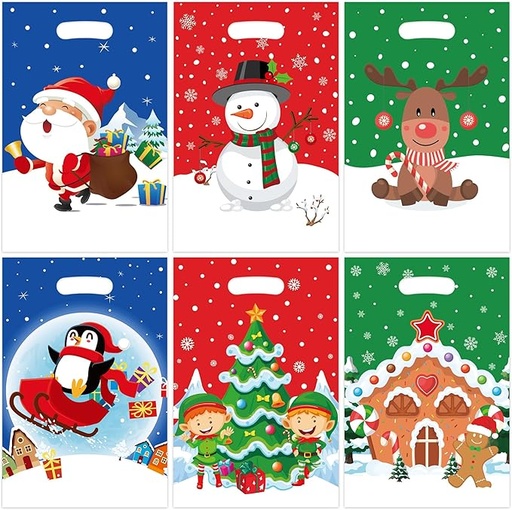 [BOL-REG-GEN-BASE6] Bolsas de Regalo de Plastico con Asa Navideña 21x16cm Und Varios Diseños