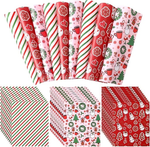 [HOJ-PAP-GEN-BASE6]  Hojas de Papel de Cera Navideño para Envolver Alimentos 25x21cm Und Varios Diseños