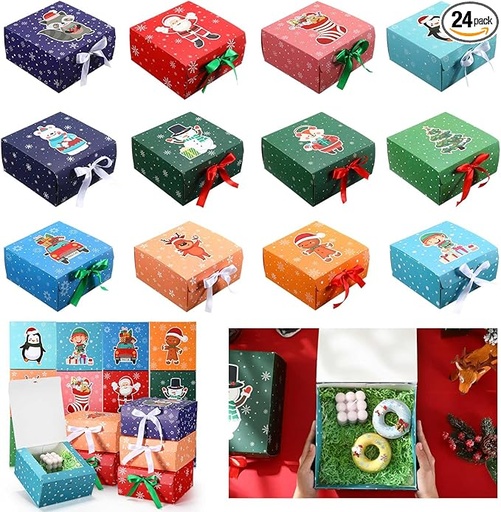 [CAJ-REG-GEN-BASE2] Cajas Para Regalos de Navidad con Lazo 20x20x10cm Und Varios Diseños