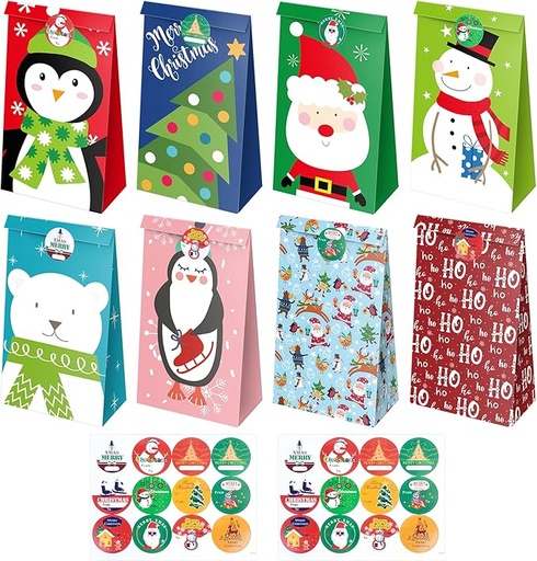 [BOL-PEQ-GEN-BASE5] Bolsa Pequeña de Regalo Navideña Tipo Kraft 20x11x6cm Und Varios Diseños con Stikers