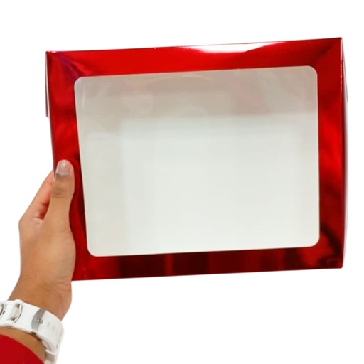 [CAJA-REC-GEN-BASE1] Caja Rectangular con Ventana 28x22cm Und Rojo Metalizado