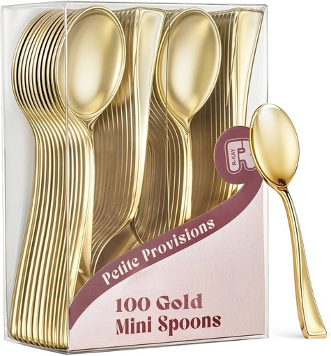 [MIN-CUC-GEN-BASE1] Mini Cucharitas Doradas Para Postres 10cm Paq x 24 Unds