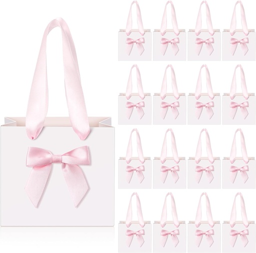 [BOL-REG-IMP-B8889] Bolsas de Regalo Pequeñas de Papel con Asa y Lazo Rosado 10 x 6 x 11cm  Und